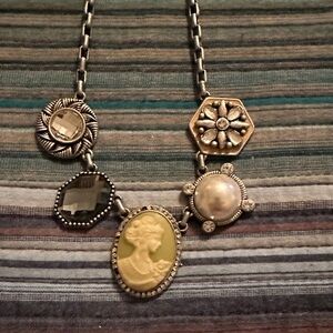 Lia Sophia Multi-Charm Necklace with Cameo and Gemstones